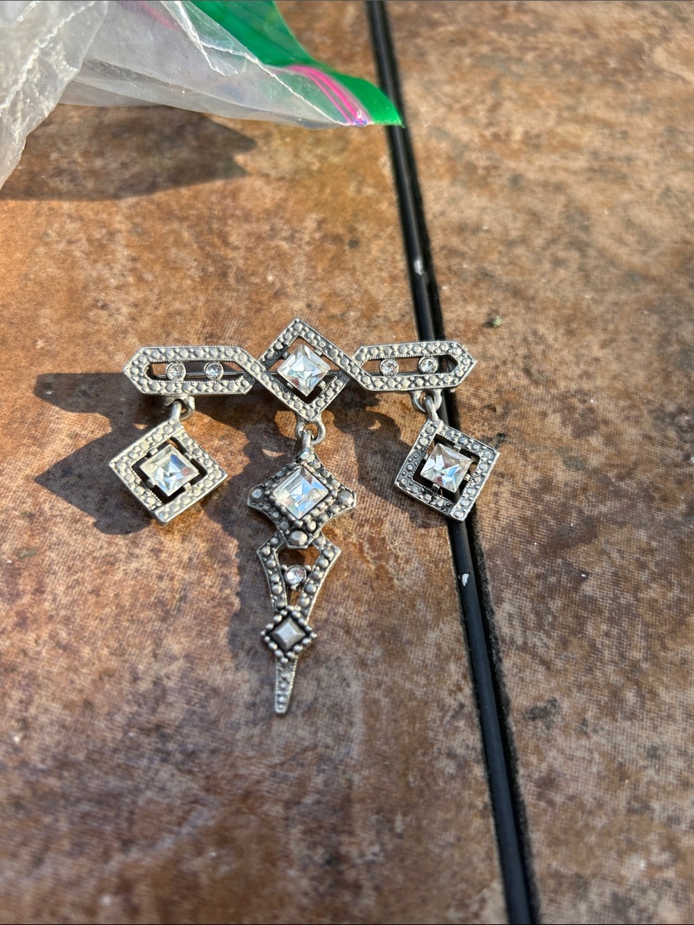 Vintage-Inspired Silver Tone Crystal Drop Brooch - Clear Crystal